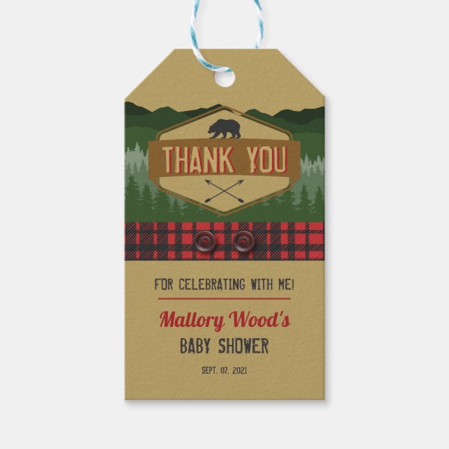 Étiquettes-cadeau Lumberjack Rustic Woodland Baby shower Favoriser l (Devant)
