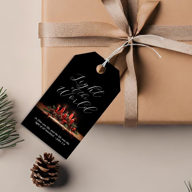Étiquettes-cadeau Lumière élégante de la Bible Verse Noël (Elegant Light of the World Bible Verse Christmas Gift Tags)
