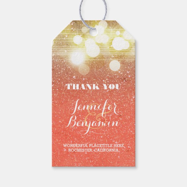 Étiquettes-cadeau Lumières à cordes Gold et Peach parties scintillan (Devant)