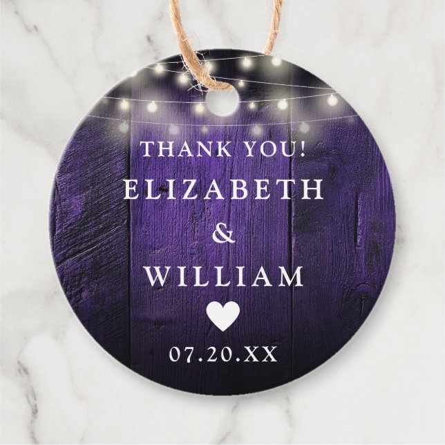 Étiquettes Cadeau Lumières à cordes violettes Boho Russe Mariage de  (Devant)