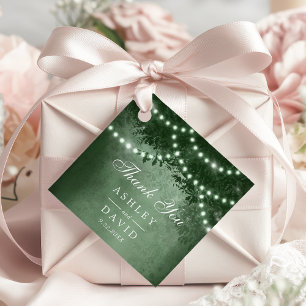 Étiquettes Cadeau Lumières de Canopée d'Arbre Rustique Vert Mariage