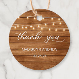 Étiquettes Cadeau Lumières de Chaîne en Bois Rustique Mariage Remerc