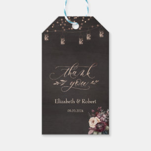 Étiquettes-cadeau Lumières de Chaîne Rustiques Roses Merci 