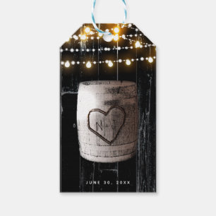 Étiquettes-cadeau Lumières de corde de bois noir et mariage rustique