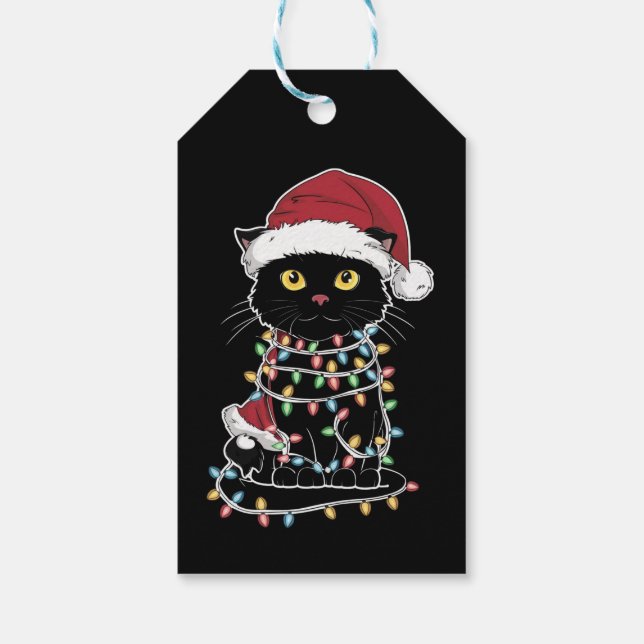 Étiquettes-cadeau Lumières de Noël Amoureux de les chats amusantes (Dos)