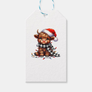 Étiquettes-cadeau Lumières de Noël Highland Cow Baby Noël Light