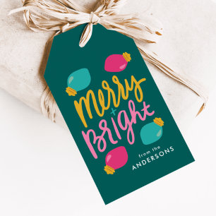 Étiquettes-cadeau Lumières de Noël Merry and Bright pour les Fêtes