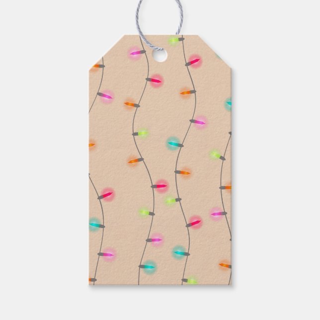 Étiquettes-cadeau Lumières de Noël Pastel lumineux sur Kraft (Devant)