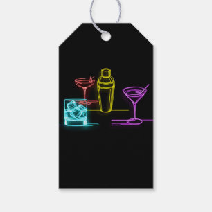 Étiquettes-cadeau Lumières Néon Colorées Cocktails 21e Anniversaire