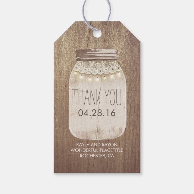 Étiquettes-cadeau Lumières rustiques Mason Jar Dentelle bois (Devant)