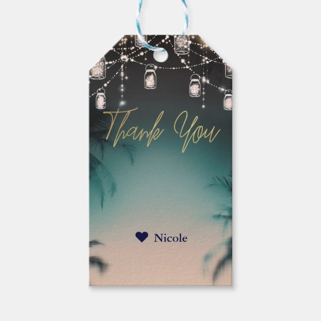 Étiquettes-cadeau Lumières scintillantes Palmiers Élégant Mariage à  (Devant)
