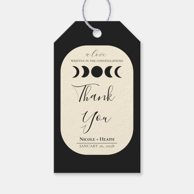 Étiquettes-cadeau Lunar Luxe Black & Cream Moon Mariage (Devant)