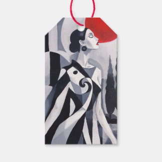 Étiquettes-cadeau Lune écarlate : Femme stylisée dans un paysage mon