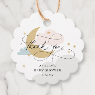 Étiquettes Cadeau Lune et étoiles Baby shower coloré Merci