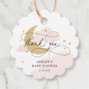 Étiquettes Cadeau Lune et étoiles Baby shower de Merci rose