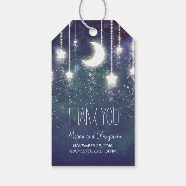 Étiquettes-cadeau Lune et étoiles Marine Mariage de nuit (Devant)
