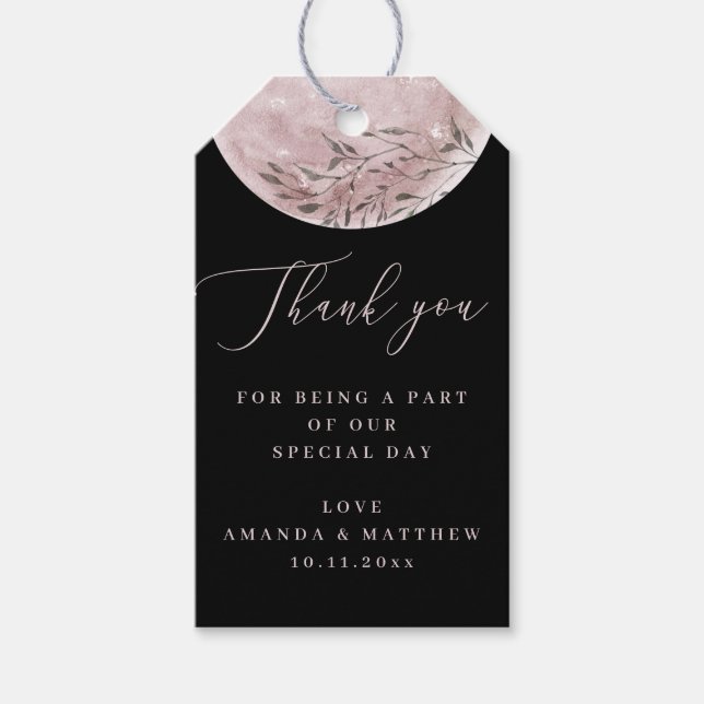 Étiquettes-cadeau Lune romantique | Élégant Merci de Mariage noir (Devant)
