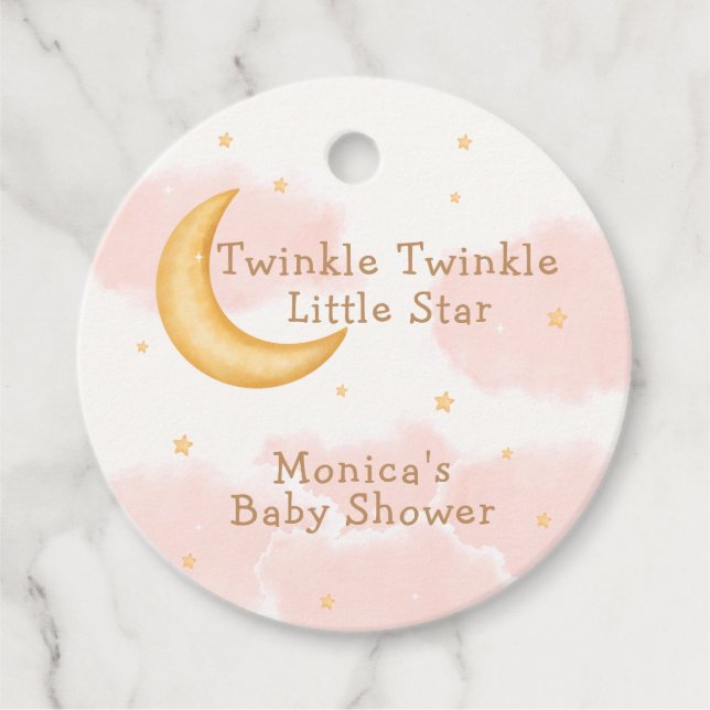 Étiquettes Cadeau Lune Stars Twinkle Twinkle Girl Baby Douche (Devant)