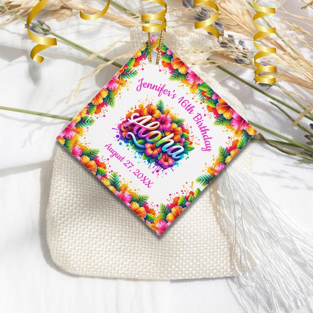 Étiquettes Cadeau Luoa Tropical Fête d'anniversaire Hawaïenne (Créateur téléchargé)
