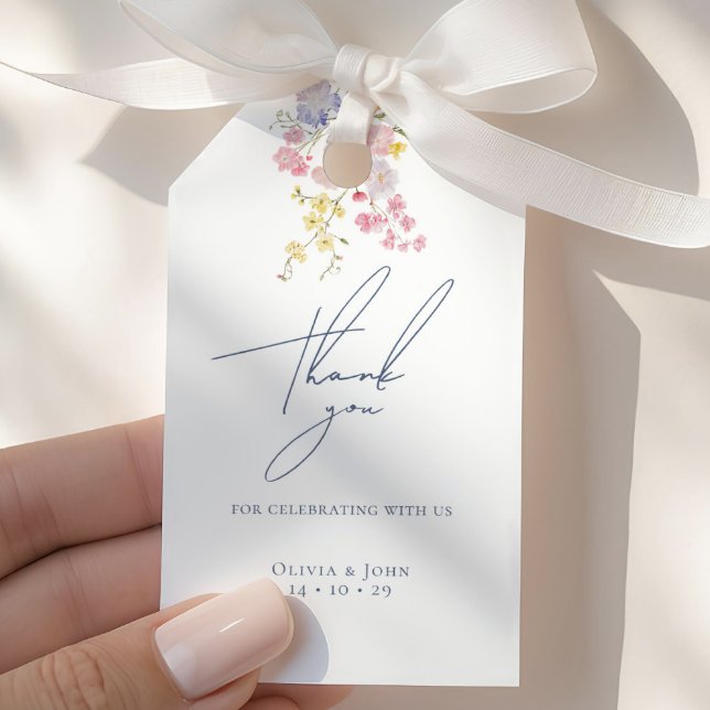 Étiquettes-cadeau Lush Blue Boho Wildflowers Elegant Wedding (Créateur téléchargé)