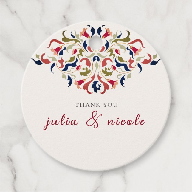 Étiquettes Cadeau Luxe Artistique Botanique Floral Mariage Paisley (Devant)