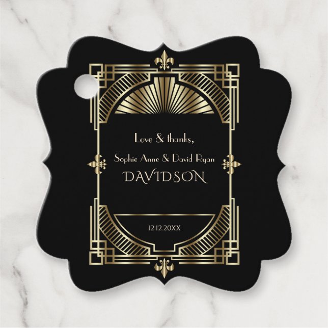 Étiquettes Cadeau Luxe Gold Black Great Gatsby Roaring Mariage des a (Devant)