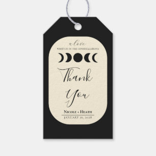 Étiquettes-cadeau Luxe Lunaire Noir & Crème Phase Lunaire Mariage