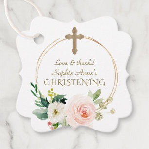 Étiquettes Cadeau Luxueux Rose Blush Floral Gold Cross Christening