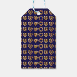Étiquettes-cadeau Luxurious Golden Baroque Hearts Pattern on Navy Bl