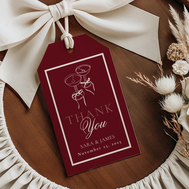 Étiquettes-cadeau Luxury Burgundy Monogram Calligraphy Wedding (Créateur téléchargé)