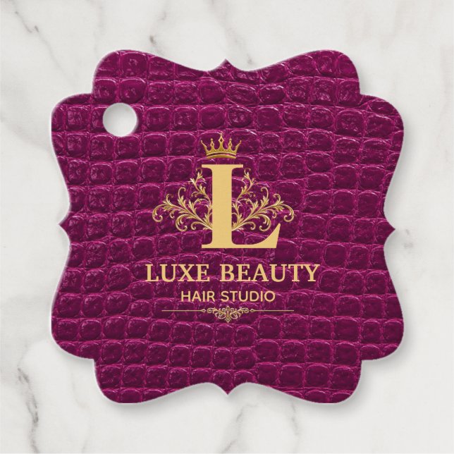 Étiquettes Cadeau Luxury Crocodile Leather Monogram Gold Initial  (Devant)