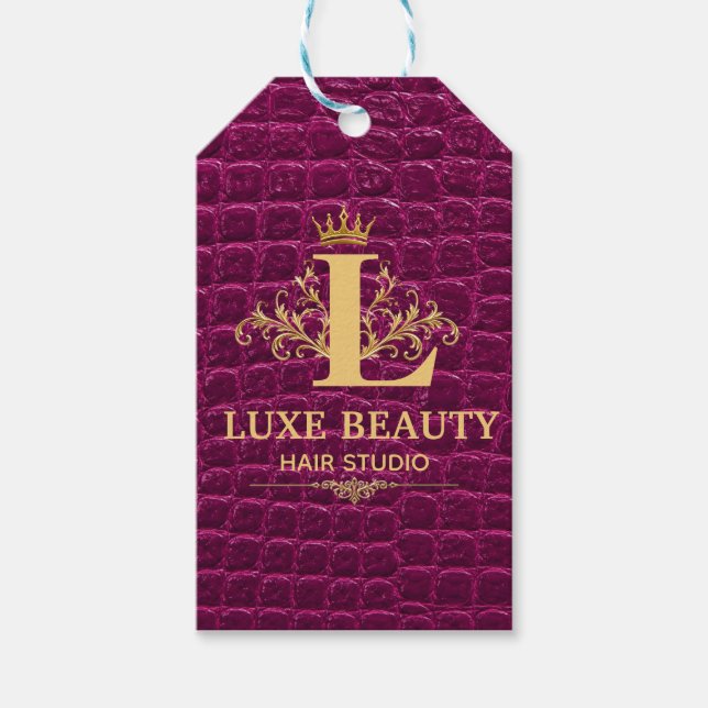 Étiquettes-cadeau Luxury Crocodile Leather Monogram Gold Initial  (Devant)