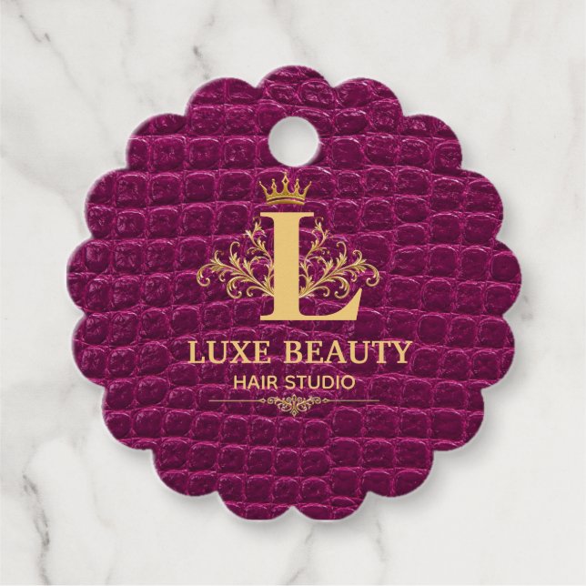 Étiquettes Cadeau Luxury Crocodile Leather Monogram Gold Initial  (Devant)