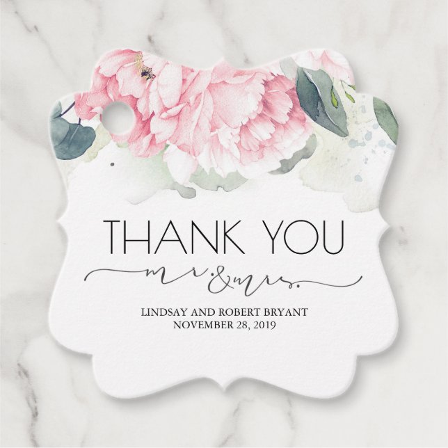 Étiquettes Cadeau M. et Mme Pink Floral Merci (Devant)