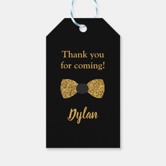 Étiquettes-cadeau M. Une cravate d'arc noir et or (Devant)