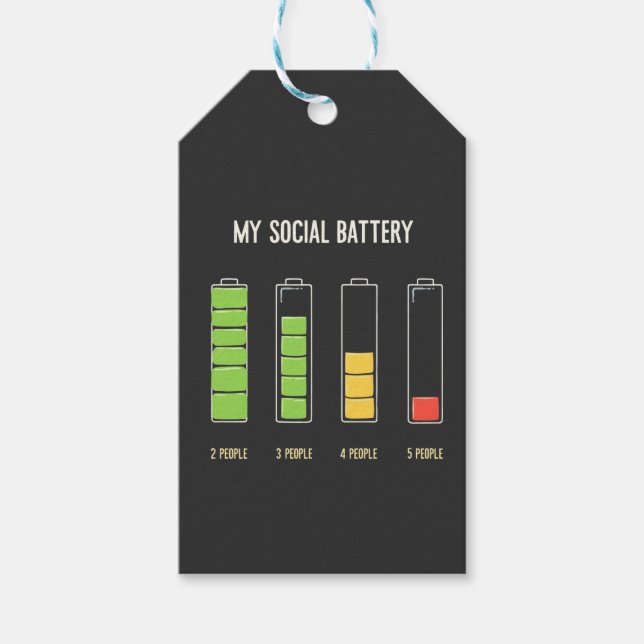 Étiquettes-cadeau Ma batterie sociale introvertit l'Humour social (Devant)