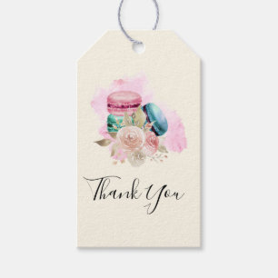 Étiquettes-cadeau Macarons et fleurs colorés Merci d'aquarelle