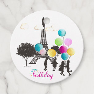 Étiquettes Cadeau Macarons français colorés Enfants Jouant Anniversa