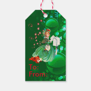 Étiquettes-cadeau Madame vintage Mailing Letter Green de Noël