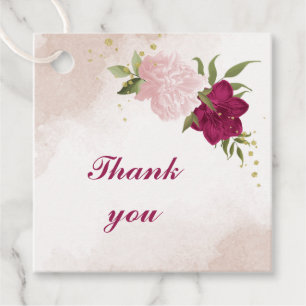 Étiquettes Cadeau magenta fleurs roses verdure mariage