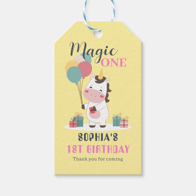Étiquettes-cadeau Magic One Licorne 1er Anniversaire (Devant)