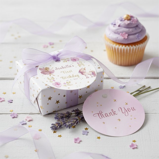Étiquettes Cadeau Magical Fairy and Unicorn Girls Birthday Party (Créateur téléchargé)