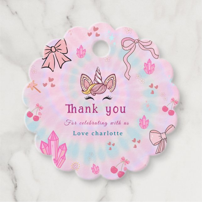 Étiquettes Cadeau Magical Tie Dye Unicorn Coquette Bow Birthday  (Devant)
