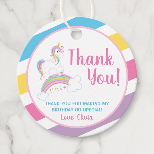 Étiquettes Cadeau Magique Rainbow Unicorn Anniversaire Merci (Devant)