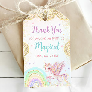 Étiquettes-cadeau Magique Rainbow Unicorn rose or fête d'anniversair