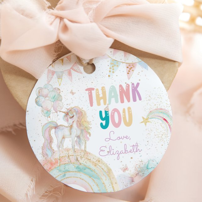 Étiquettes Cadeau Magique Unicorn arc-en-ciel Anniversaire Merci (Créateur téléchargé)
