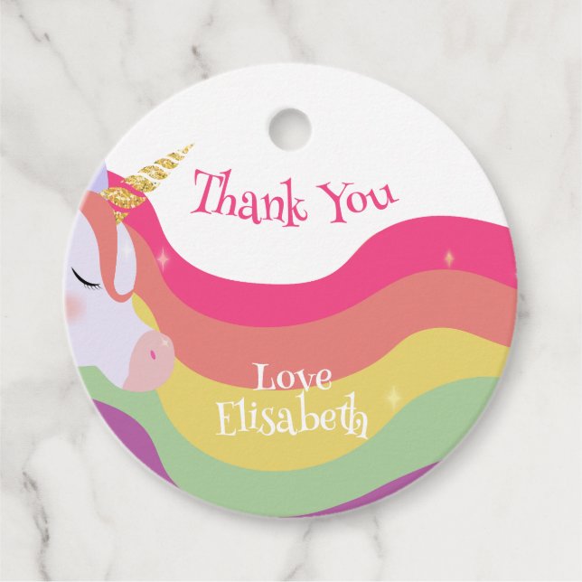 Étiquettes Cadeau Magique Vibrant Arc-en-ciel Unicorn Anniversaire (Devant)