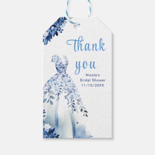 Étiquettes-cadeau Magnifique robe florale bleue Bridal Shower (Devant)