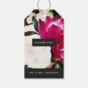 Étiquettes-cadeau Magnolia peint sur noir   MERCI MARIAGE