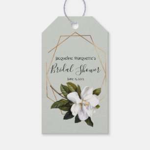 Étiquettes-cadeau Magnolia pour la fête de mariage avec or et sauge